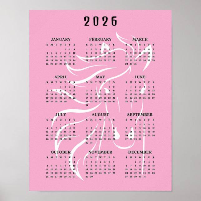 Vacker hästdesign 2026 Väggkalender Poster (Framsidan)