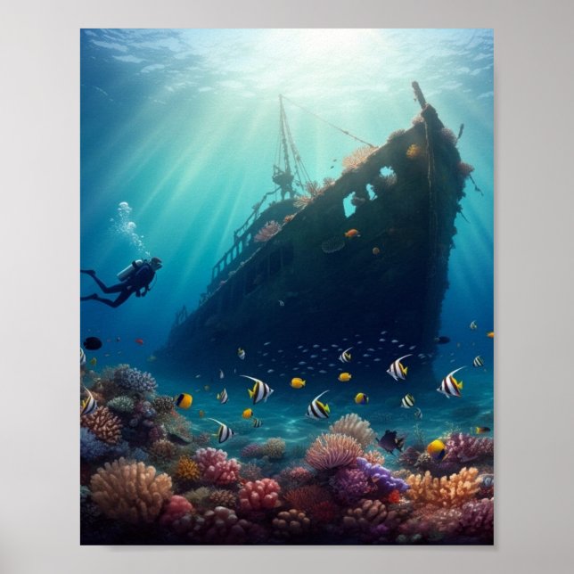 Vacker havsrev och skeppsvrak poster (Framsidan)