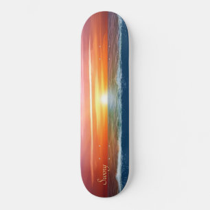 Vacker havssoluppgång och kalligrafi mini skateboard bräda 18,5 cm