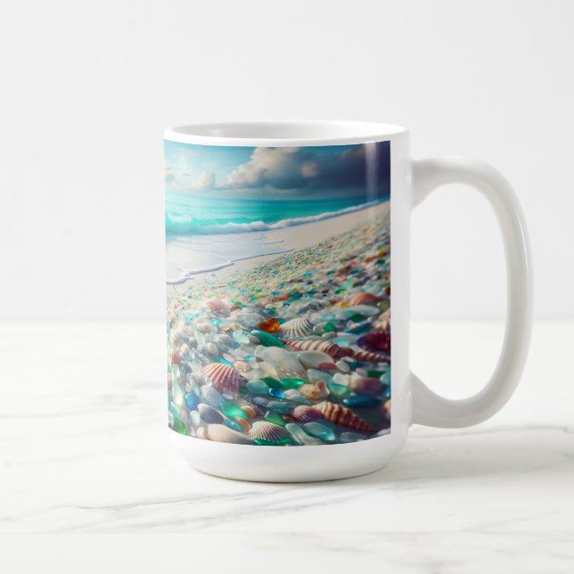 Vacker havsstrand med sjöglas kaffemugg (Höger)