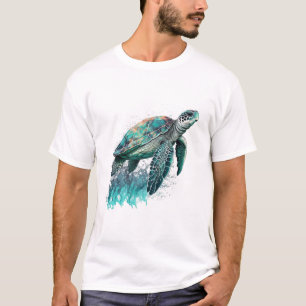 Vacker havsutsikt med majestätisk havssköldpadda t shirt