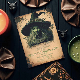 Vacker häxa Halloween-inbjudan dubbelsidig Inbjudningar