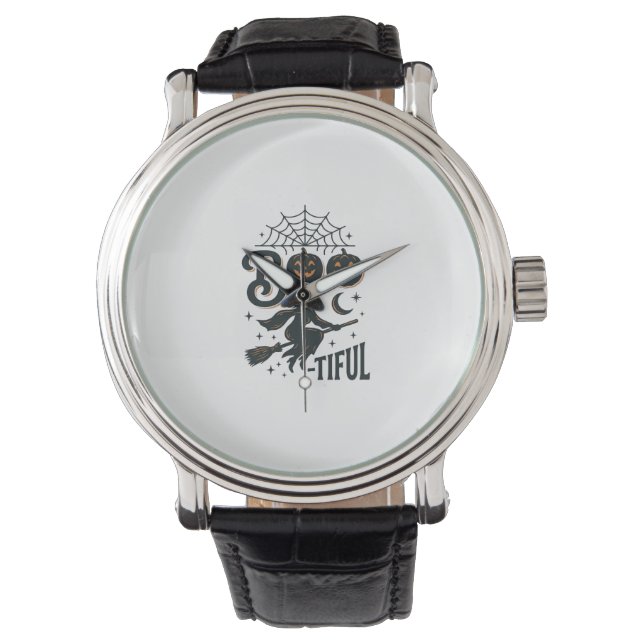 Vacker häxa Halloween Vintage gravyr design Armbandsur (Framsida)