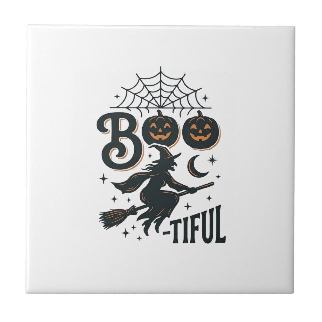 Vacker häxa Halloween Vintage gravyr design Kakelplatta (Framsidan)