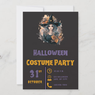 Vacker häxa hatt stjärnor modern svart Halloween Inbjudningar