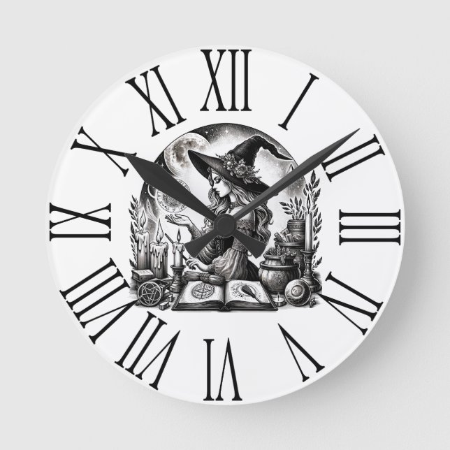 Vacker Häxapotek Skapa Din Egen Magi Rund Klocka (Framsida)
