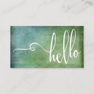Vacker Hello-typografi över grön teal-grunge Visitkort