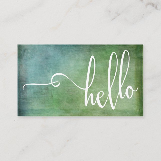 Vacker Hello-typografi över grön teal-grunge Visitkort (Framsida)