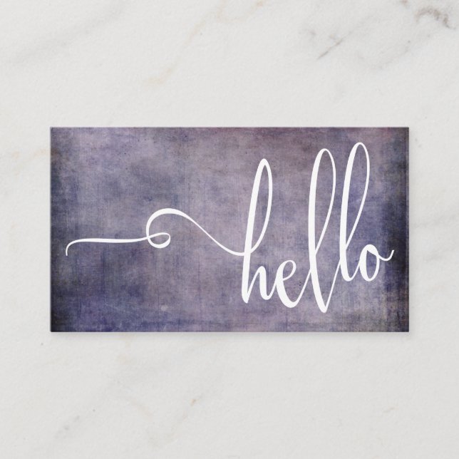 Vacker Hello-typografi över mörklila Grunge Visitkort (Framsida)