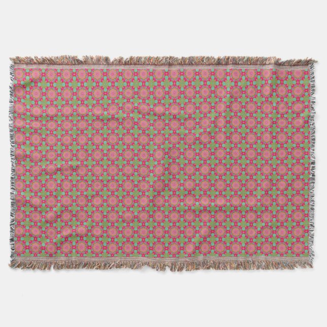 Vacker het rosa och grön blomster filt (Framsidan)