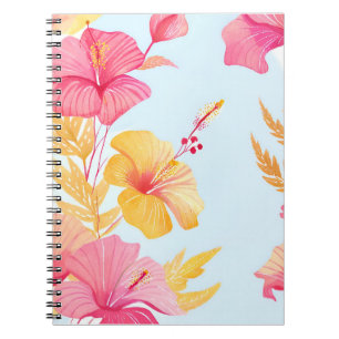 Vacker Hibiskus Tropisk Blomma Akvarell Anteckningsbok