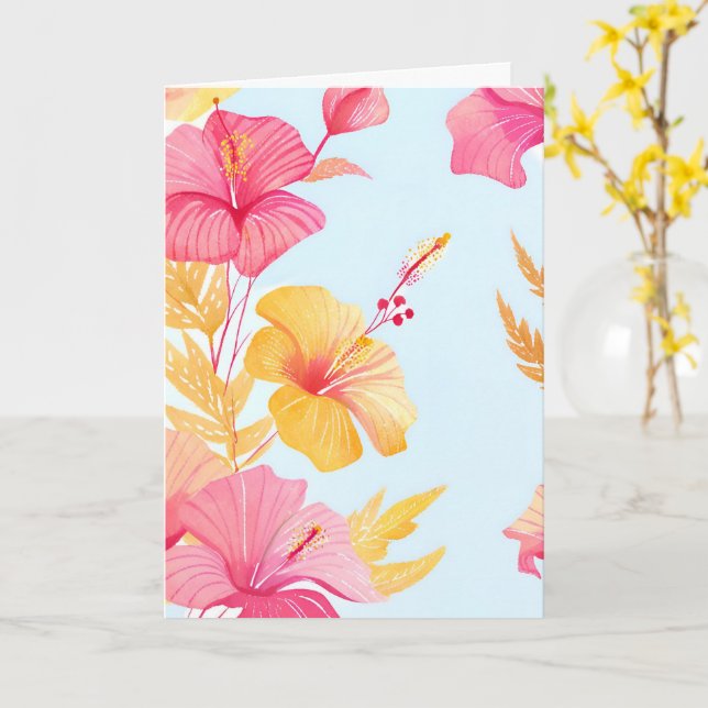 Vacker Hibiskus | Tropisk Blomma Akvarell Kort (Gul blomma)