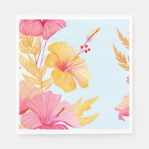 Vacker Hibiskus Tropisk Blomma Akvarell Pappersservett