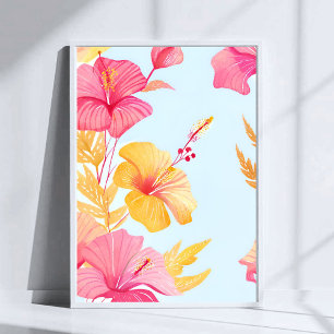 Vacker Hibiskus Tropisk Blomma Akvarell Poster