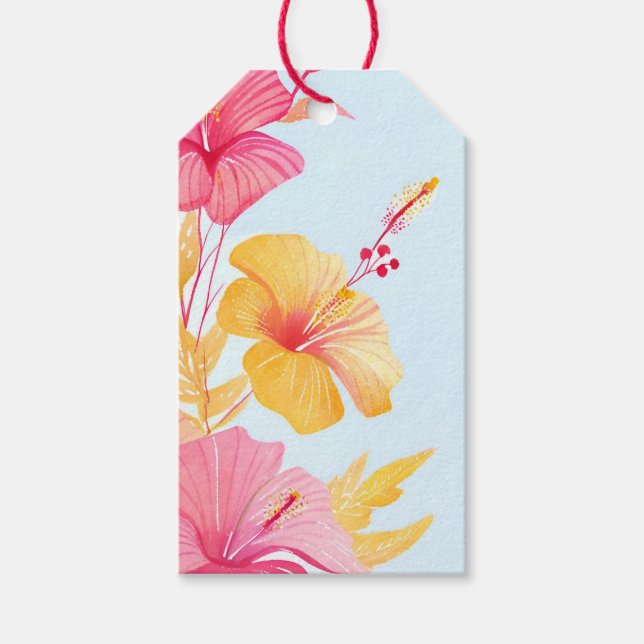 Vacker Hibiskus | Tropisk Blomma Akvarell Presentetikett (Framsidan)