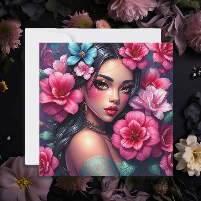 Vacker Hispanic Anime Woman Kort (Skapare uppladdad)