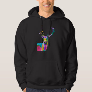 Vacker hjorthuvud Färgrik hjort Hjorthorn Hoodie