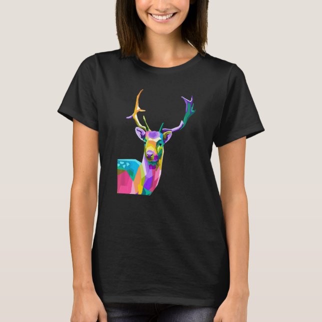 Vacker hjorthuvud Färgrik hjort Hjorthorn T Shirt (Framsida)