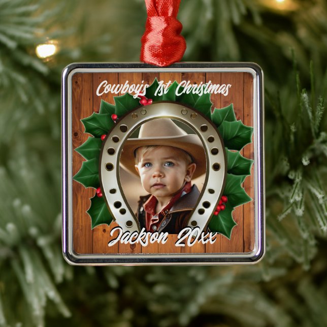 Vacker Holly och Horseshoe Första jul Julgransprydnad Metall (Träd)