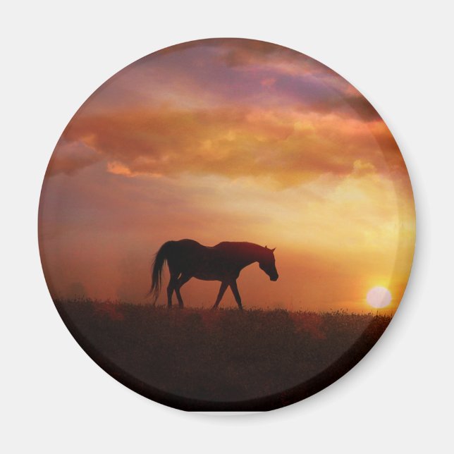 Vacker Horse and Sunset Horse Photography Magne Magnet (Framsidan)