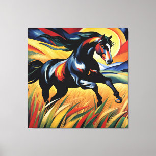 Vacker Horse Galloping i Wheat Fält Canvastryck