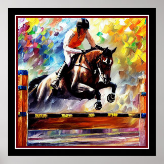 Vacker Horse Jumping Digital Oljemålning Stil Poster