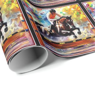 Vacker Horse Jumping Digital Oljemålning Stil Presentpapper