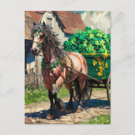 Vacker Horse Pulling a Load of Shamrocks Vykort