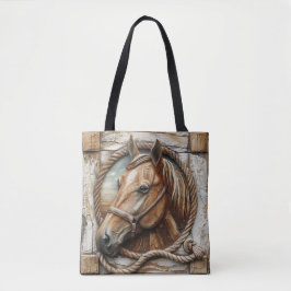 Vacker Horse Rope Wood Carving Tygkasse