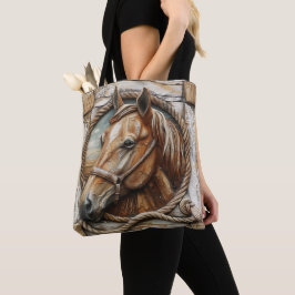 Vacker Horse Rope Wood Carving Tygkasse