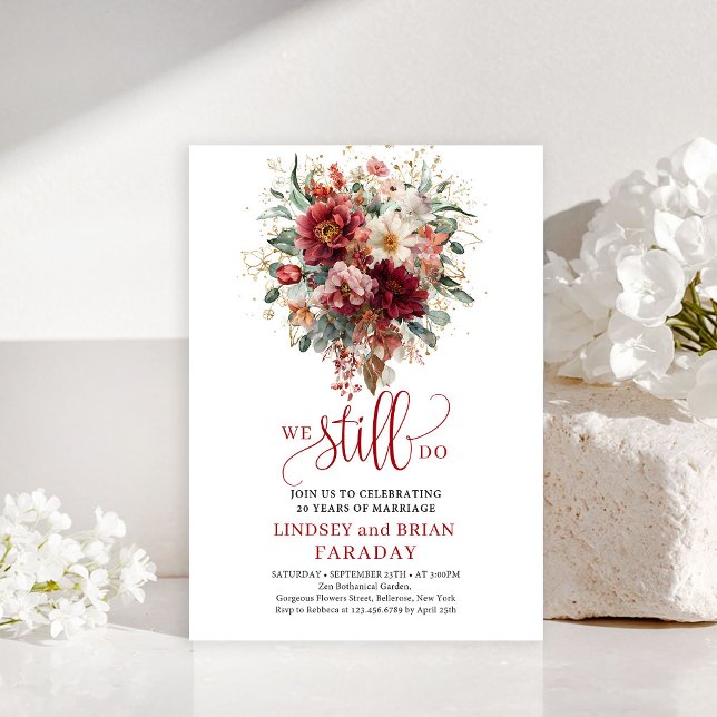 Vacker Höst Marsala Blommig Löftesförnyelse Inbjud Inbjudningar (Lovely Fall Marsala Floral Vow Renewal Invite

)