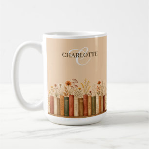 Vacker höstblommig boklig förvaring kaffemugg