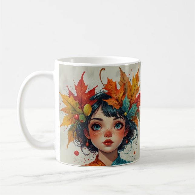 Vacker höstflicka med höstlöv kaffemugg (Vänster)