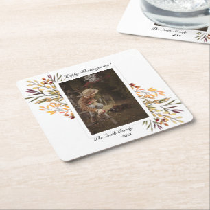 Vacker höstlöv Thanksgiving Foto Underlägg Papper Kvadrat