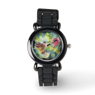 vacker hummingbird och blommor armbandsur