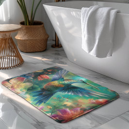 Vacker Hummingbird omgiven av Flowers Badrumsmatta