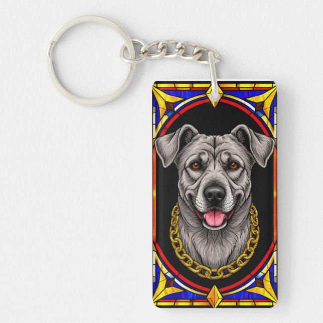 Vacker hundporträtt i glasmålning konstverk (Framsidan)