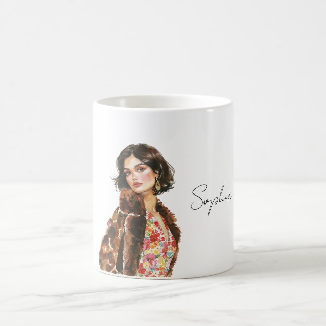 Vacker i röd blommig  kaffemugg (Center)