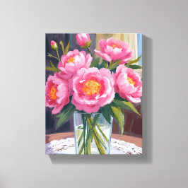 Vacker i rosa blomsterbukett | Peony Floral Canvastryck