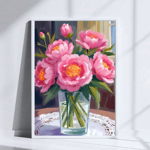Vacker i rosa blomsterbukett   Peony Floral Poster