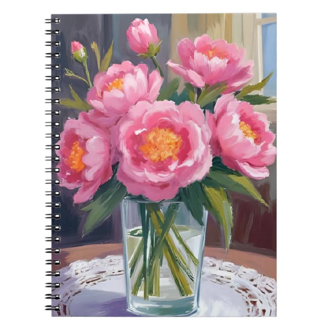 Vacker i rosa blomsterbukett | Peonyblomster Anteckningsbok (Framsidan)