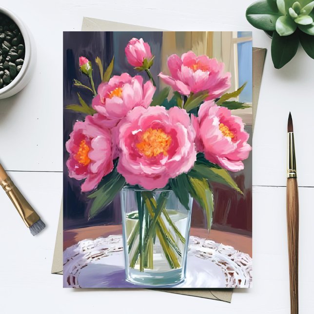 Vacker i rosa blomsterbukett | Peonyblomster Vykort (Skapare uppladdad)
