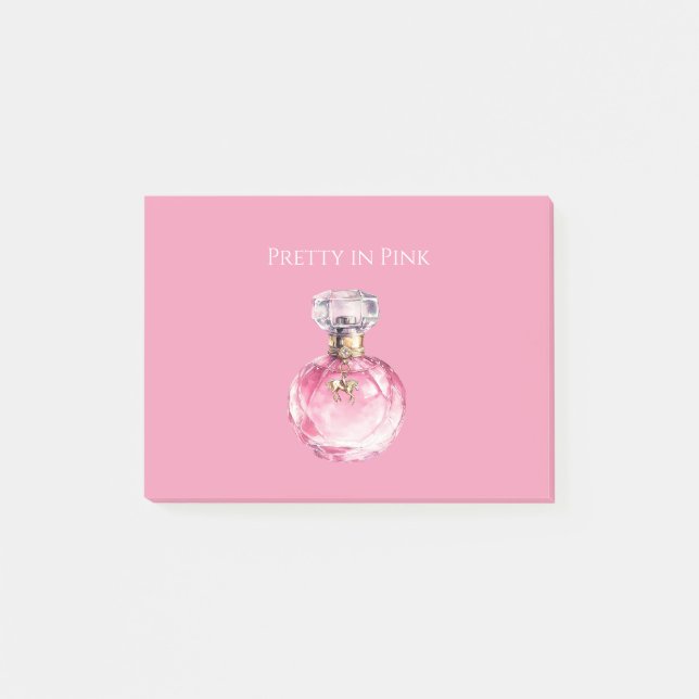 Vacker i rosa parfymflaska gul häst charm post-it block (Framsida)