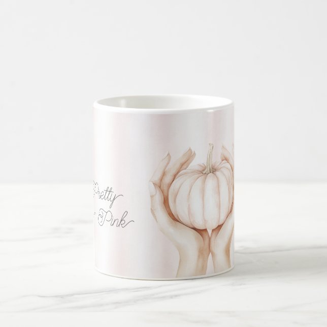 Vacker i Rosa Pumpa i Händer Kaffemugg (Center)
