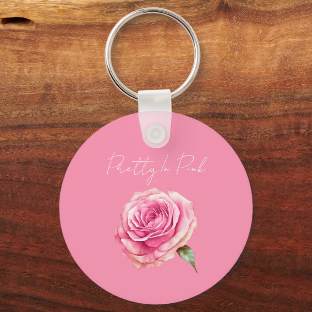 Vacker i rosa ros nyckelring (Framsida)