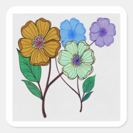 Vacker illustration av fyra blommor fyrkantigt klistermärke