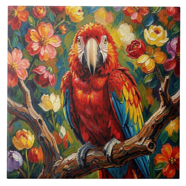 Vacker Impasto Ara Papegoja  Kakelplatta (Framsidan)