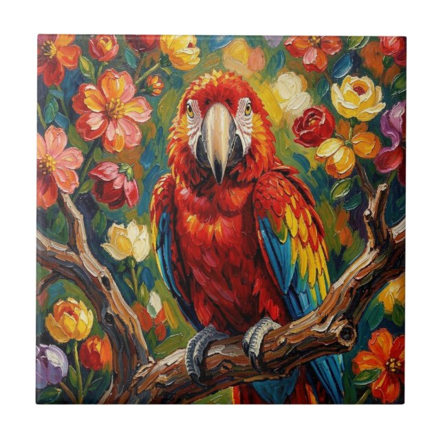 Vacker Impasto Ara Papegoja  Kakelplatta (Framsidan)