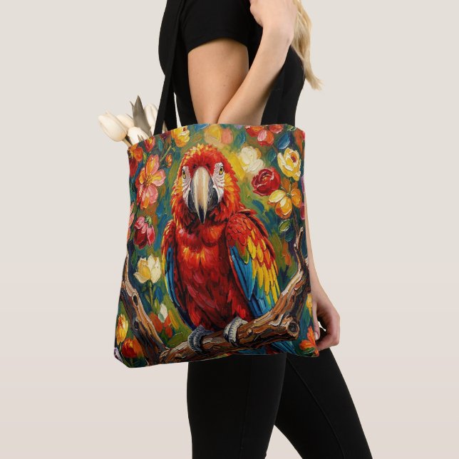 Vacker Impasto Ara Papegoja  Tygkasse (Närbild)