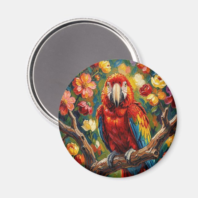 Vacker Impasto Färgrik Ara Papegoja   Magnet (Front/Back)